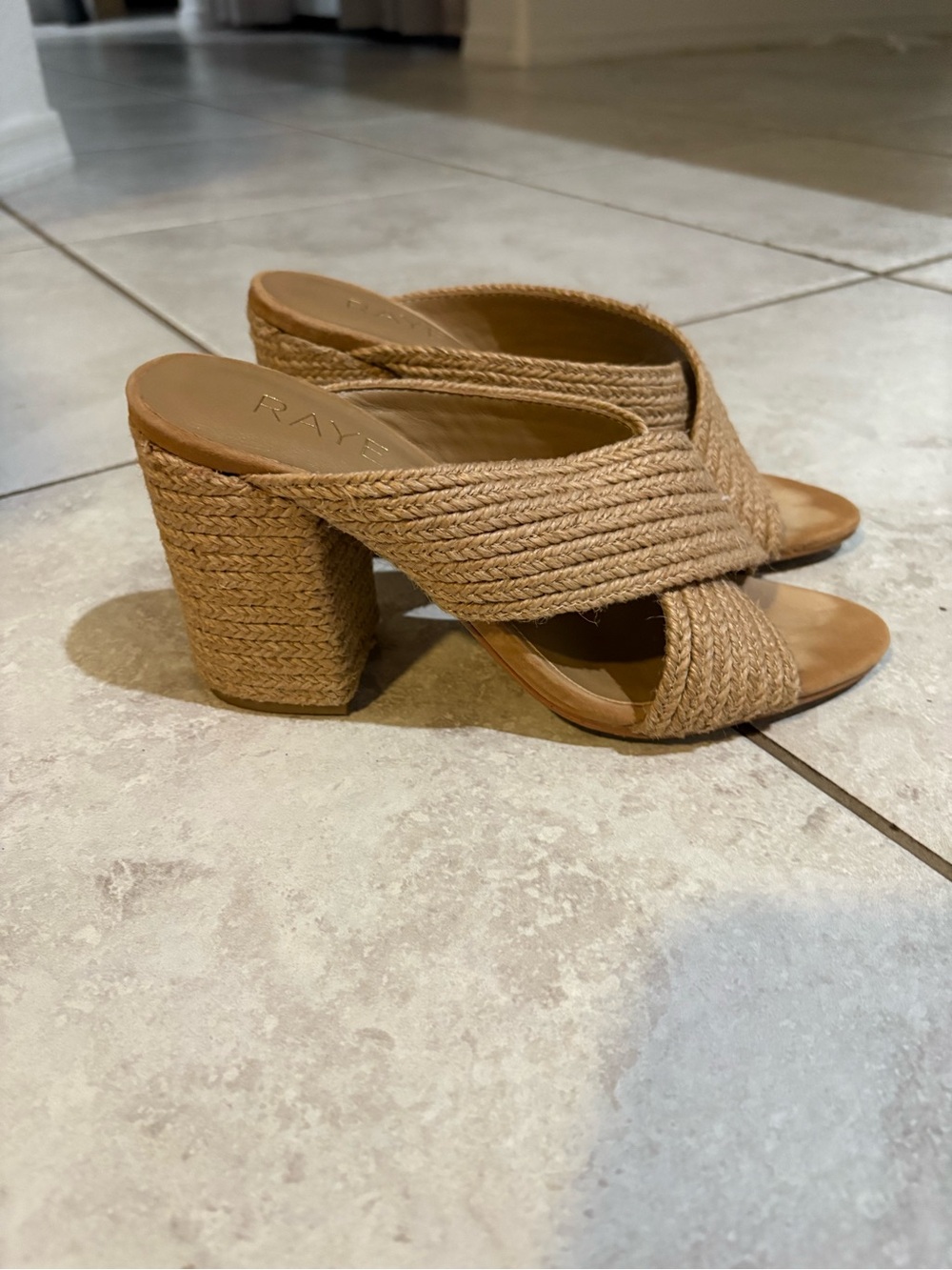Rayne 7.5 Tan Braided Block Heel Mules